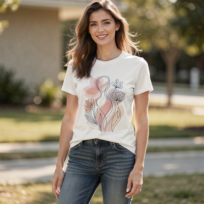 Floral Graphic White T-Shirt – Casual Loose Fit Summer Top, Chic Minimalist Everyday Tee for Women