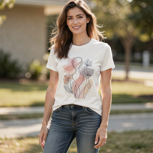 Floral Graphic White T-Shirt – Casual Loose Fit Summer Top, Chic Minimalist Everyday Tee for Women