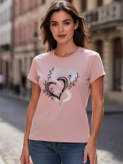Heart Graphic Pink T-Shirt | Soft Breathable Casual Summer Tee