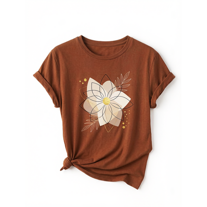 Vintage Brown Floral Graphic T-Shirt – Loose Fit Casual Summer Top, Chic Streetwear Short Sleeve Tee
