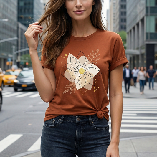 Vintage Brown Floral Graphic T-Shirt – Loose Fit Casual Summer Top, Chic Streetwear Short Sleeve Tee