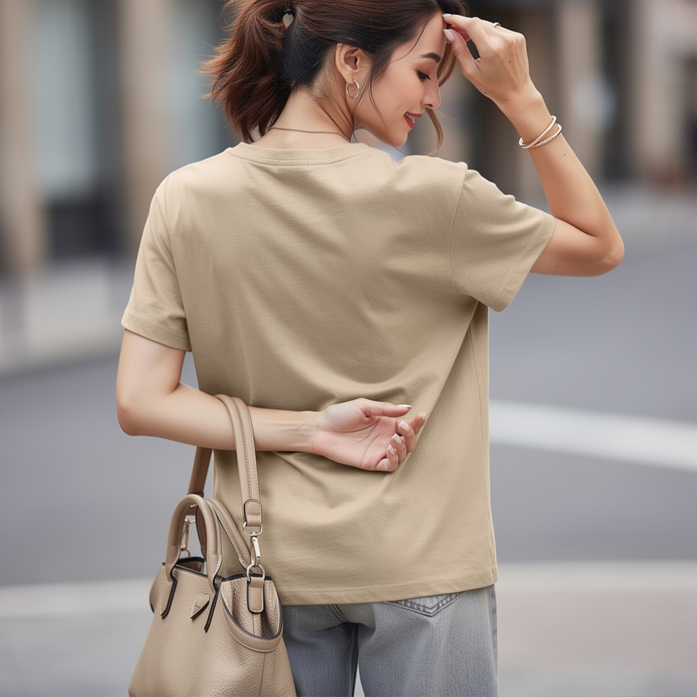 Women’s Sequin Heart T-Shirt | Chic Casual Beige Summer Tee