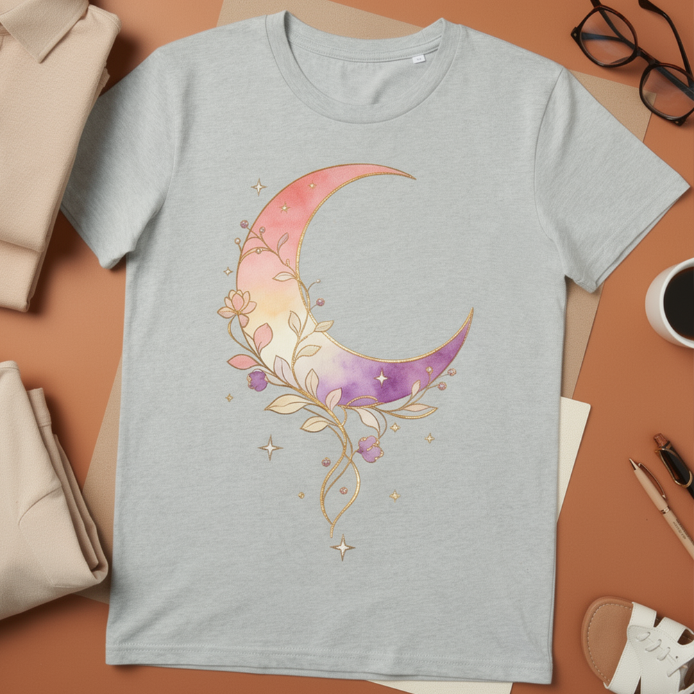 Moon Graphic T-Shirt | Dreamy Gradient Print Casual Summer Tee