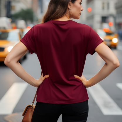 Burgundy Daisy Embroidered T-Shirt – Chic French-Inspired Casual Top (One Size Fits Most)