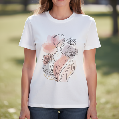 Floral Graphic White T-Shirt – Casual Loose Fit Summer Top, Chic Minimalist Everyday Tee for Women