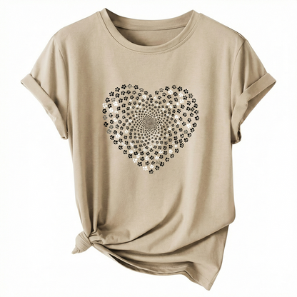 Women’s Sequin Heart T-Shirt | Chic Casual Beige Summer Tee