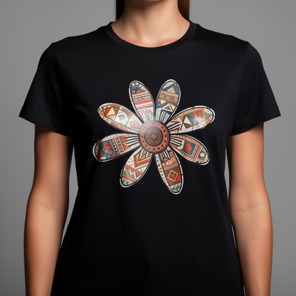 Women’s Black Graphic T-Shirt | Boho Floral Print Casual Loose Fit Summer Tee
