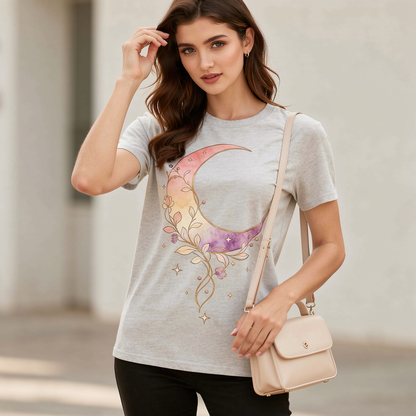 Moon Graphic T-Shirt | Dreamy Gradient Print Casual Summer Tee