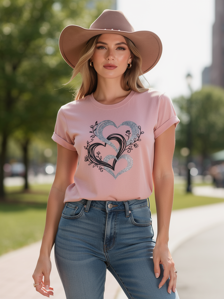 Heart Graphic Pink T-Shirt | Soft Breathable Casual Summer Tee