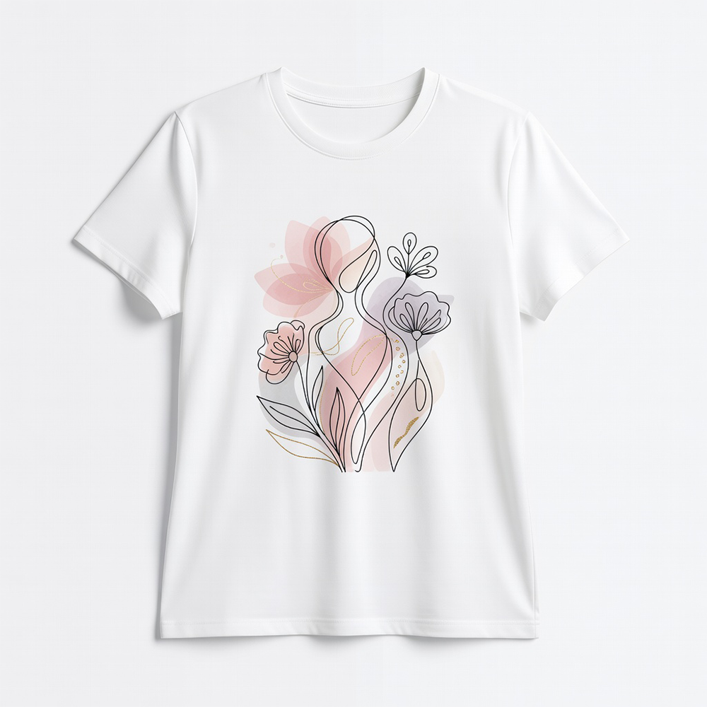 Floral Graphic White T-Shirt – Casual Loose Fit Summer Top, Chic Minimalist Everyday Tee for Women