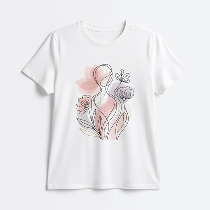 Floral Graphic White T-Shirt – Casual Loose Fit Summer Top, Chic Minimalist Everyday Tee for Women