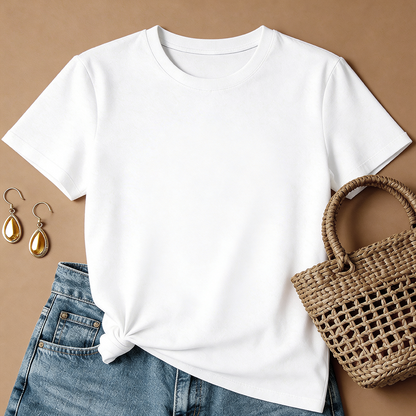 Floral Graphic White T-Shirt – Casual Loose Fit Summer Top, Chic Minimalist Everyday Tee for Women