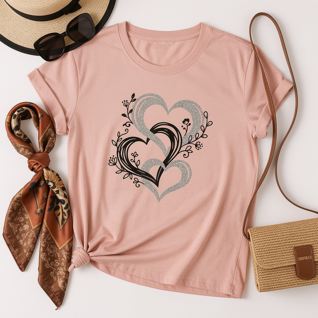 Heart Graphic Pink T-Shirt | Soft Breathable Casual Summer Tee