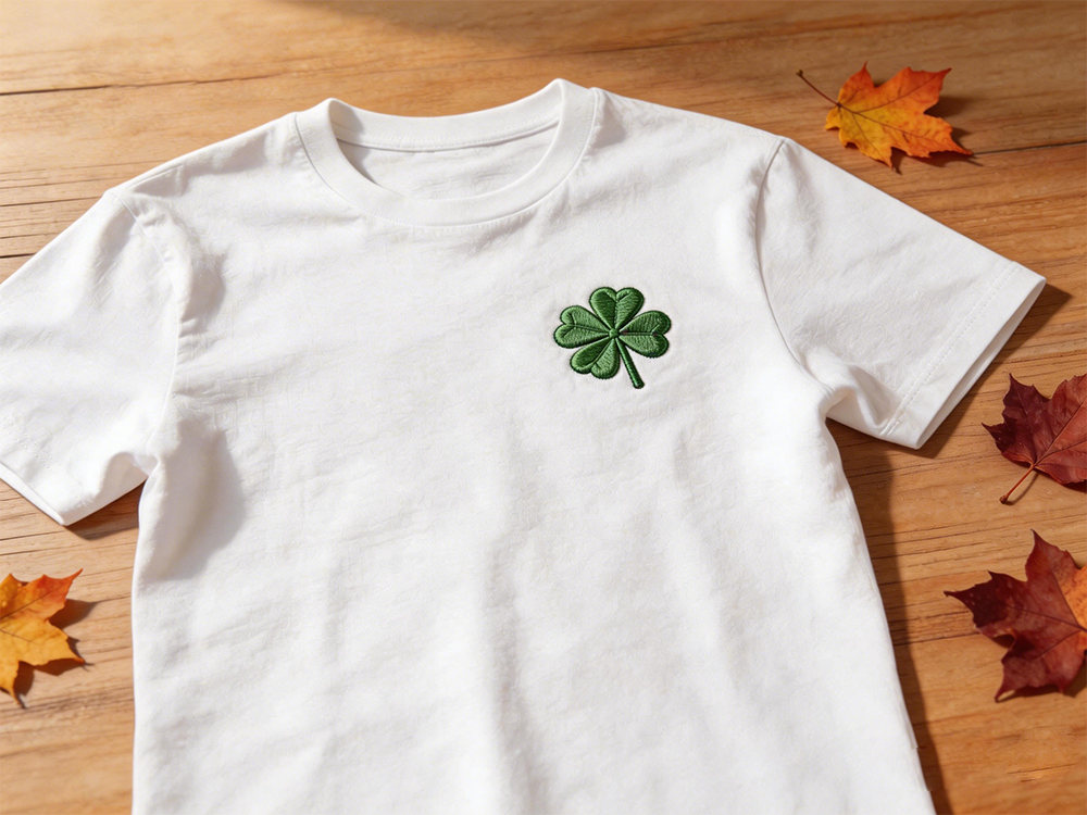 Lucky Clover Embroidered T-Shirt | Soft Breathable Everyday Essential