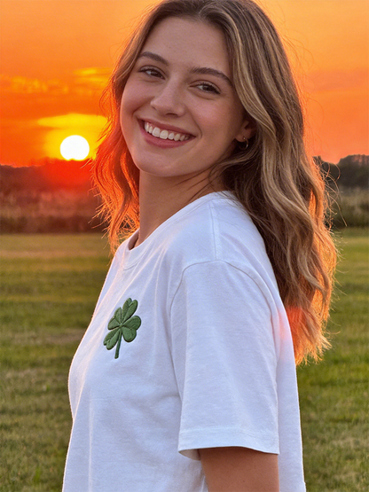 Lucky Clover Embroidered T-Shirt | Soft Breathable Everyday Essential
