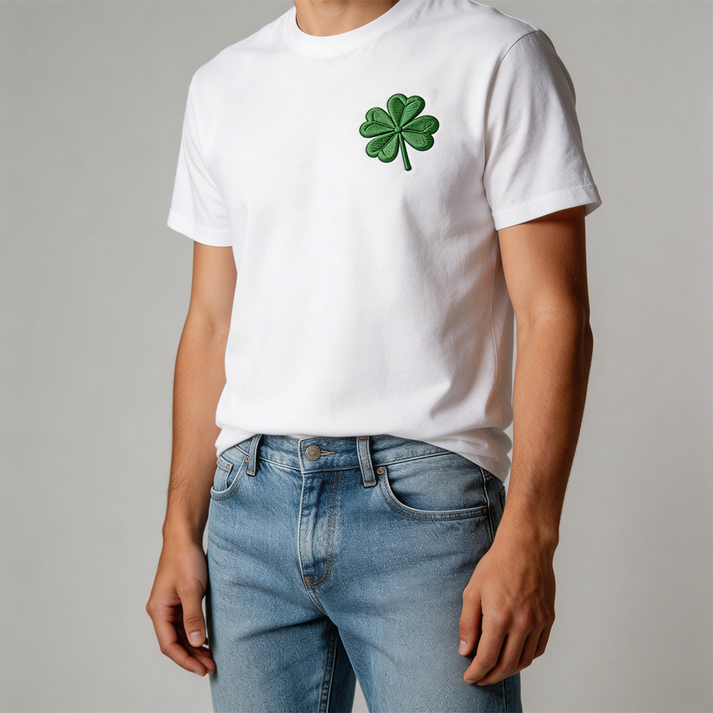 Lucky Clover Embroidered T-Shirt | Soft Breathable Everyday Essential